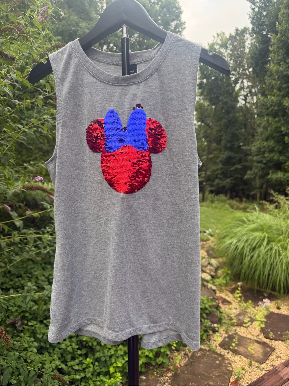Disney Women’s  Tank Top with Reversible Red & Blue Sequin Minnie Mouse- Size M